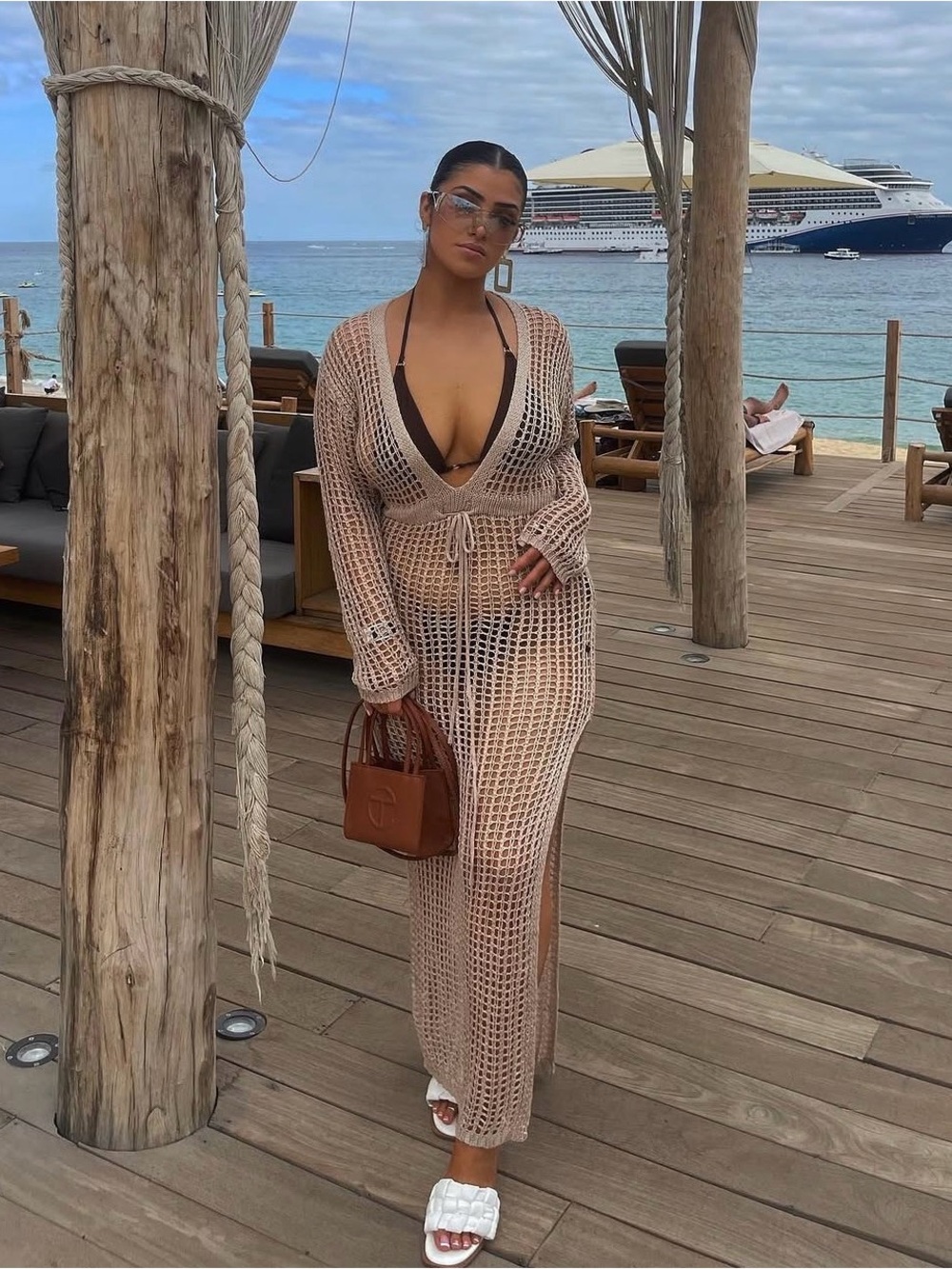 JLUXLABEL Khaki Crochet Maxi Dress